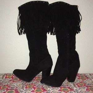 Studded and Fringed Black Boots